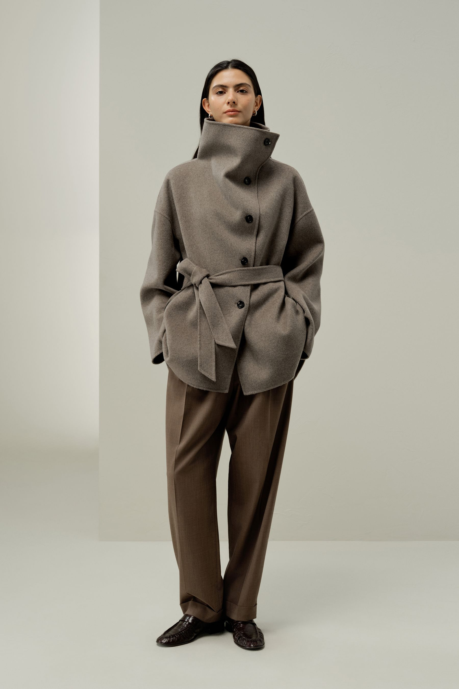 Convertible Collar Silk-Wool Blend Coat | LILYSILK