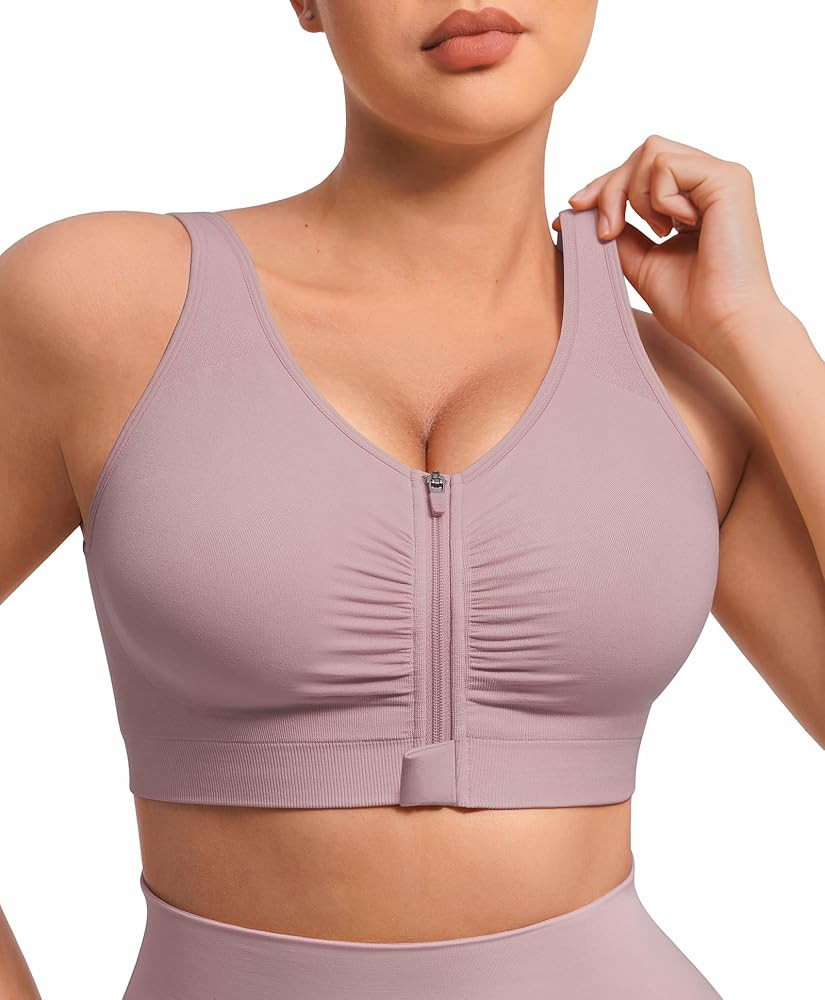 Zip Front Closure Bras for Women No Underwire Compression Post Surgery Bra with Wide Adjustable S... | Amazon (US)
