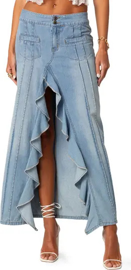 Valencia Ruffle Slit Front Denim Maxi Skirt | Nordstrom