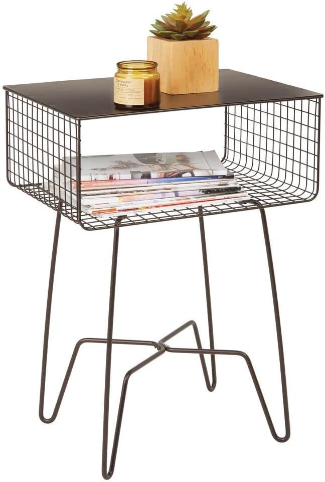 mDesign Steel Side Table Nightstand with Storage Shelf Basket for Bedroom, Living Room, Home Offi... | Amazon (US)