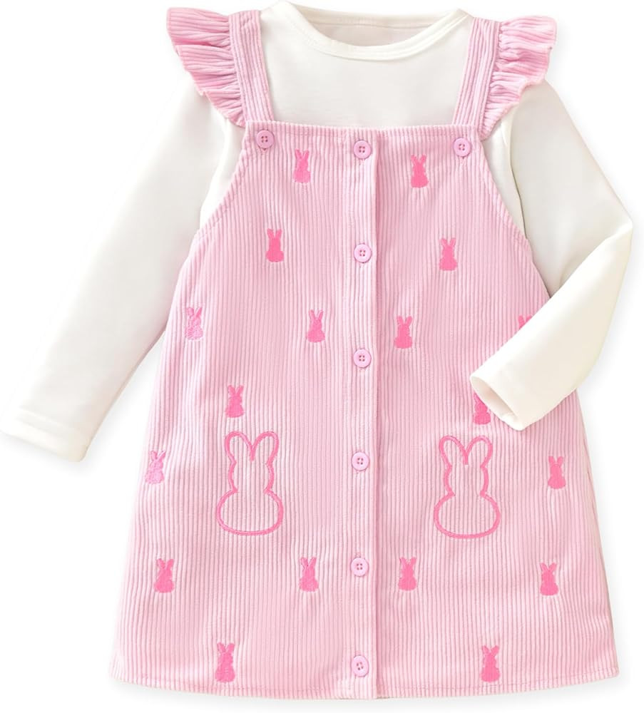 HINTINA Toddler Girl Embroidered Button Down Overall Jumper Dress Set | Amazon (US)