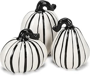 Transpac H8801 Dolomite Slim Black and White Pumpkins, Set of 3 | Amazon (US)