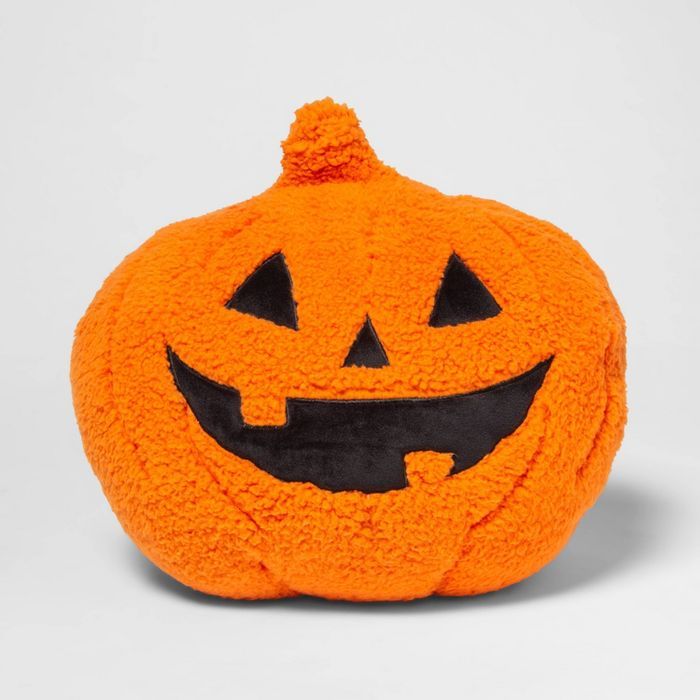 Pumpkin Shaped Sherpa Throw Pillow Orange/Black - Hyde &#38; EEK! Boutique&#8482; | Target