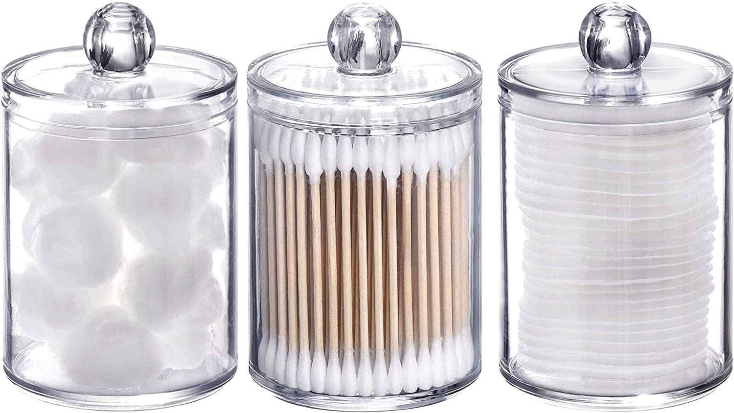 Tbestmax 3 Pack Small Cotton Swab Ball Pad Holder, 10 Oz Qtip Apothecary Jar Clear Makeup Organiz... | Amazon (US)