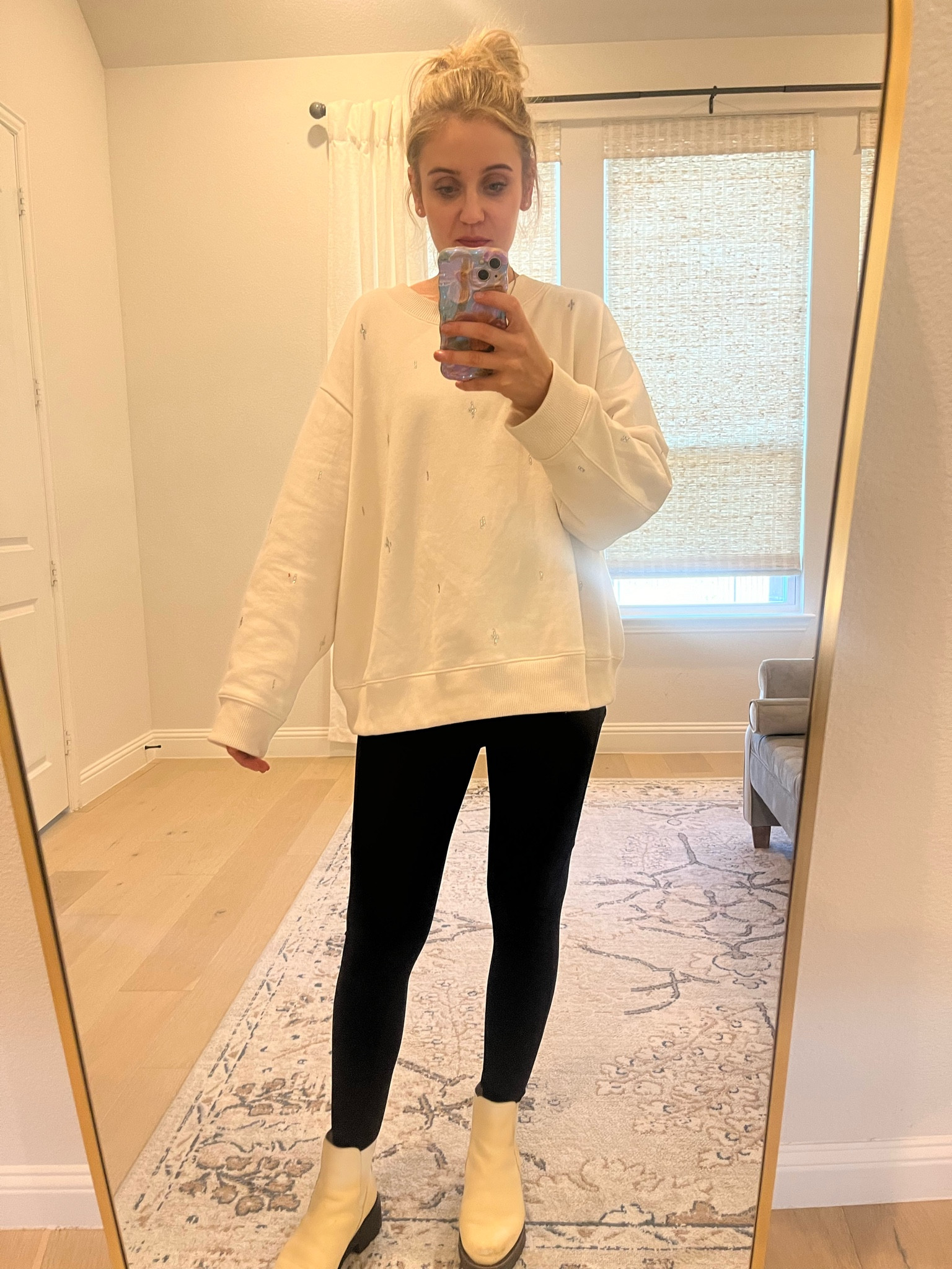 This sweater has the cutest settle rhinestone pattern! It’s super cozy and bump friendly! They have it in several colors and each color has a slightly different rhinestone pattern! It’s only $25! I sized up to an xl cause I wanted mine to be an oversized fit for my growing bump! Gonna snag in another color I love it so much! 

#LTKFindsUnder50 #LTKStyleTip #LTKSaleAlert