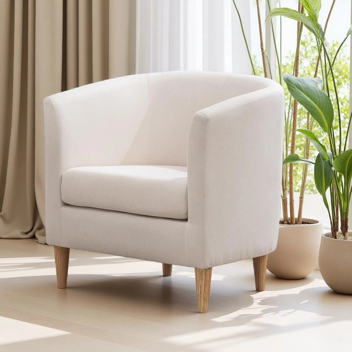 Meleri Barrel Accent Chairs with Wood Leg, 26.7 Wide Modern Comfy Living Room Chairs with Armrest... | Wayfair North America