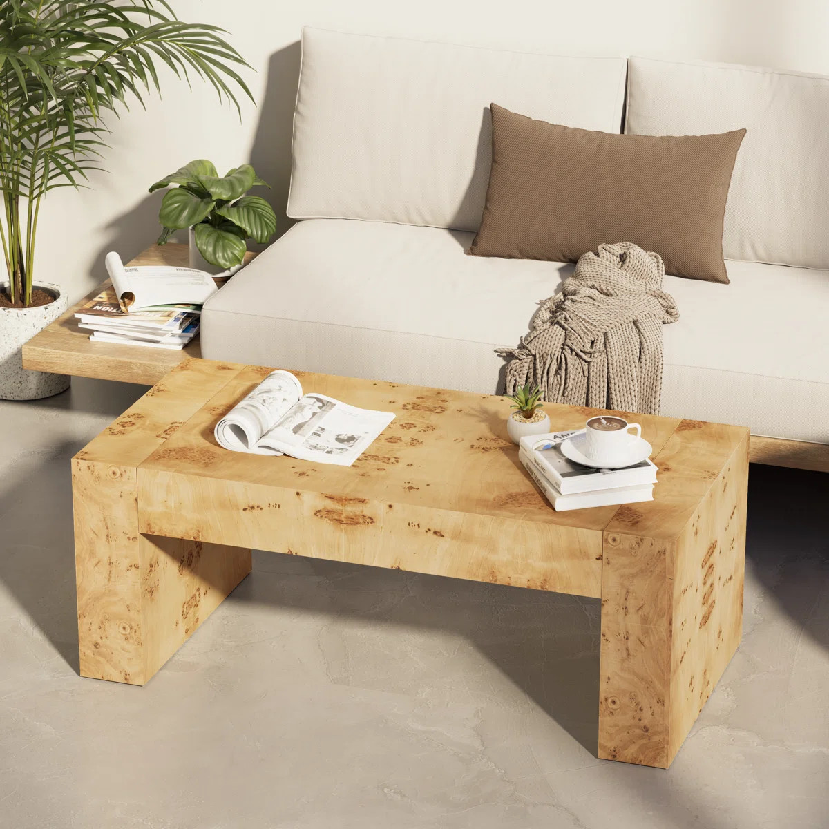 Lenie Farmhouse Rustic Wood Coffee Table With Burl Finish | Wayfair North America