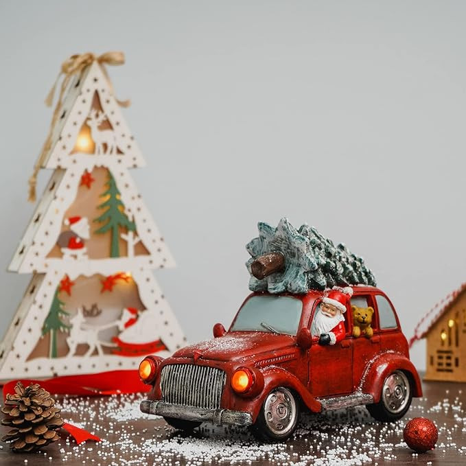 TZSSP Lighted Decorations Santa Bear in Car Tree and Vintage Truck - Tabletop Decor and Christmas... | Amazon (US)
