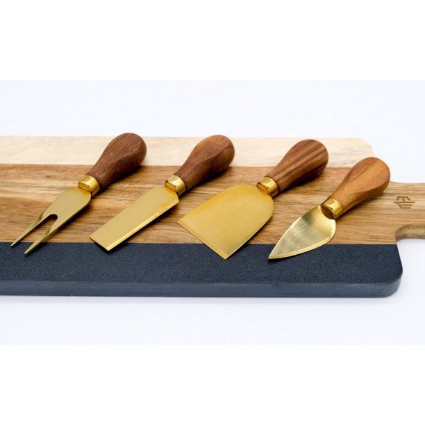 Montecito Home - Black Walnut and Gold Blade Cheese Knife Set - Set of 4 | Walmart (US)