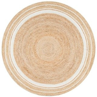Rikki Braided Border Jute Off-White 8 ft. Farmhouse Round Living Room/Bedroom/Dining Room Area Rug | The Home Depot