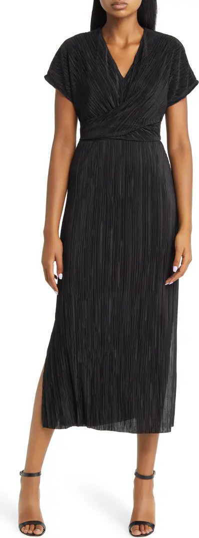 Twist Front Plissé Pleated Midi Dress | Nordstrom
