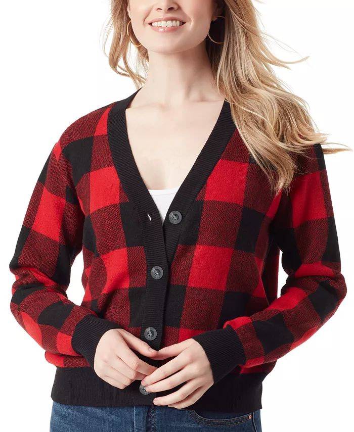 Women's Buffalo Plaid Jacquard Button-Front Cardigan Sweater | Macy's