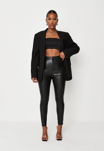 Missguided - Black Faux Leather Slim Leg Biker Pants | Missguided (US & CA)