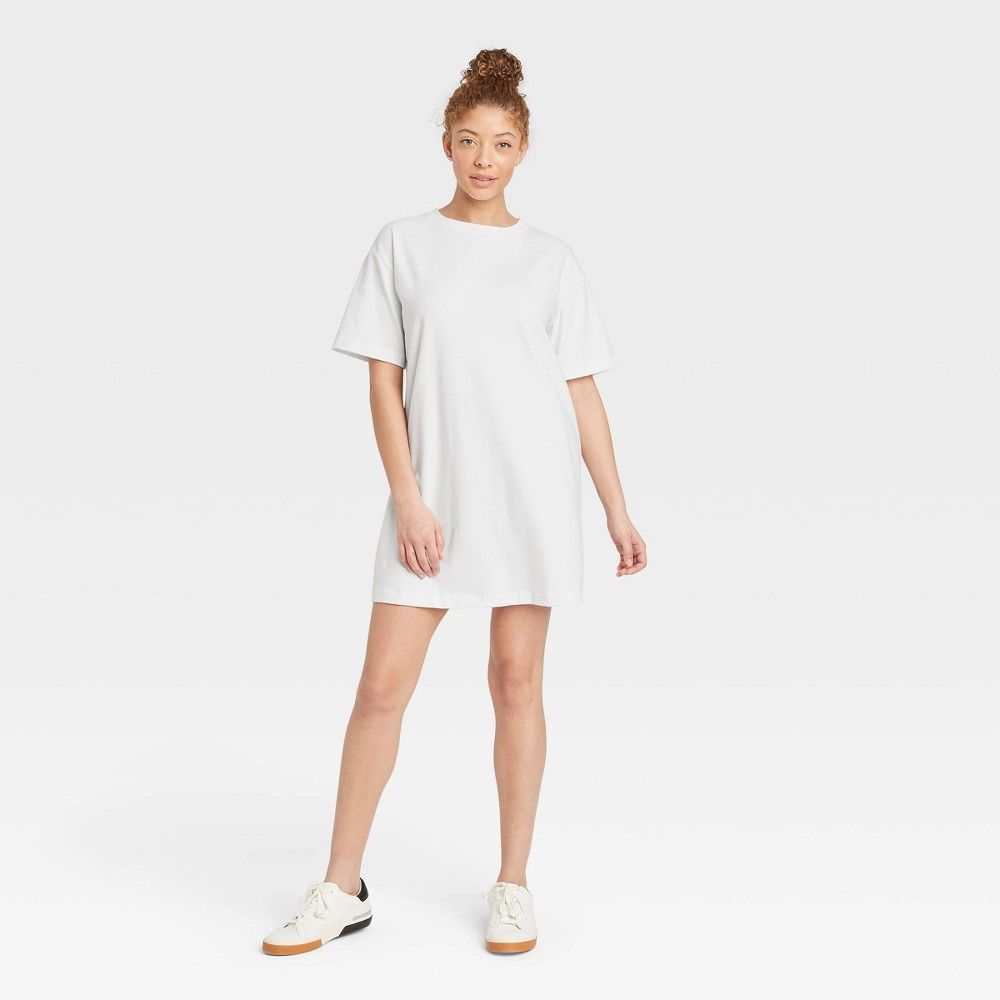 Women's Elbow Sleeve Knit T-Shirt Dress - A New Day White S | Target