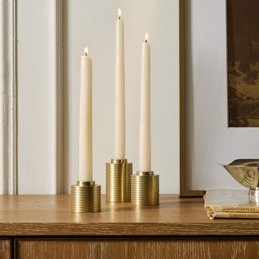 Textured Metal Taper Holders (Set of 3) | West Elm (US)