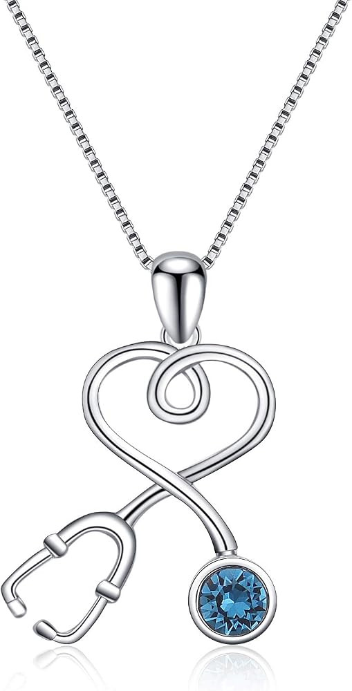 AOBOCO Stethoscope Necklace 925 Sterling Silver Embellished with 12 Months Birthstone Crystals fr... | Amazon (US)