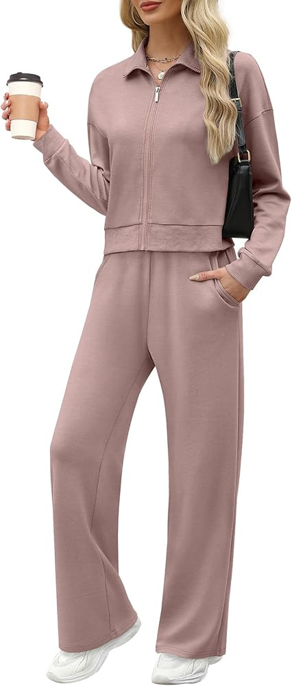 XIEERDUO Lounge Sets for Women 2025 Sweatsuit 2 Piece Outfits Sweatshirt Wide Leg Sweatpant Track... | Amazon (US)