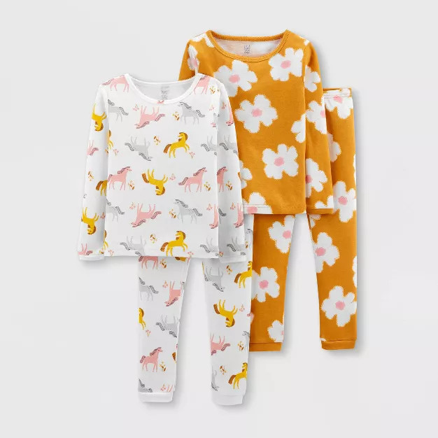 Toddler Girls' 4pc Floral Horse Snug Fit Pajama Set - Just One You® made by carter's Yellow/Whit... | Target