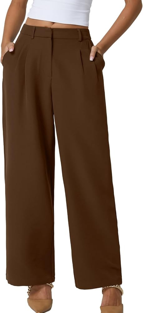 QINSEN Wide Leg Dress Pants for Women High Waisted Wrinkle Free Work Pants with Pockets Casual Sl... | Amazon (US)