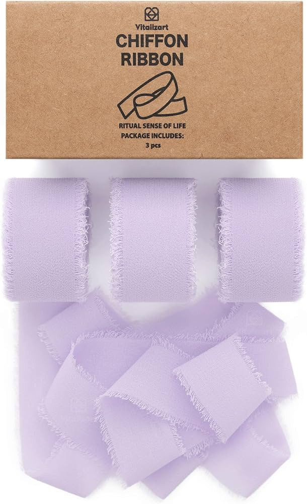 Vitalizart Lavender Purple Chiffon Silk Ribbon 1" x 21 Yd Fringe Fabric Package (3 Rolls * 7 Yd) ... | Amazon (US)