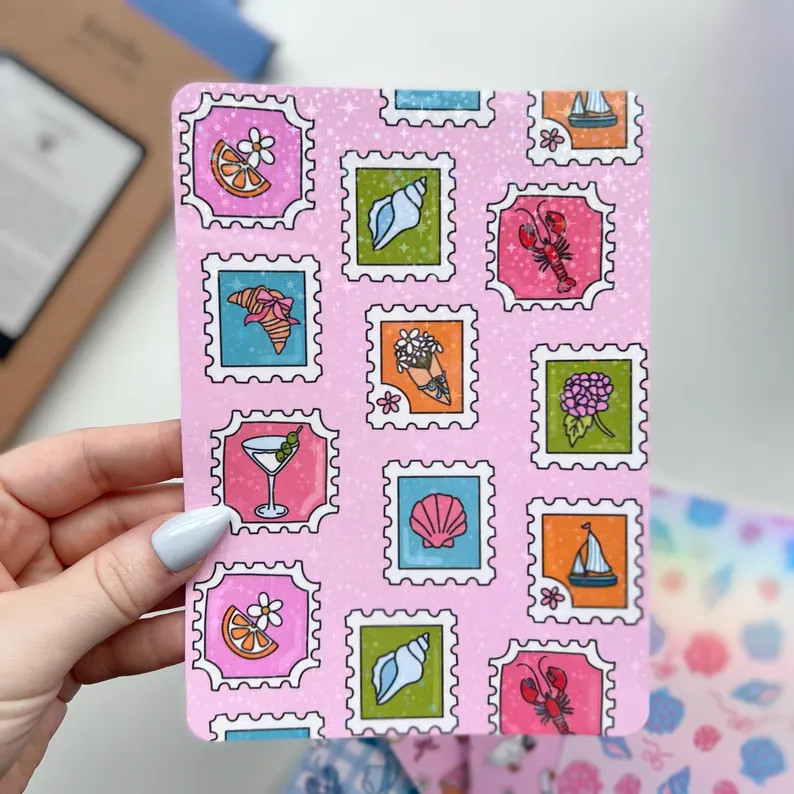 Summer Stamp Kindle Insert | Holographic Summer Beach Aesthetic | Custom E-reader Decor | Bookish... | Etsy (US)