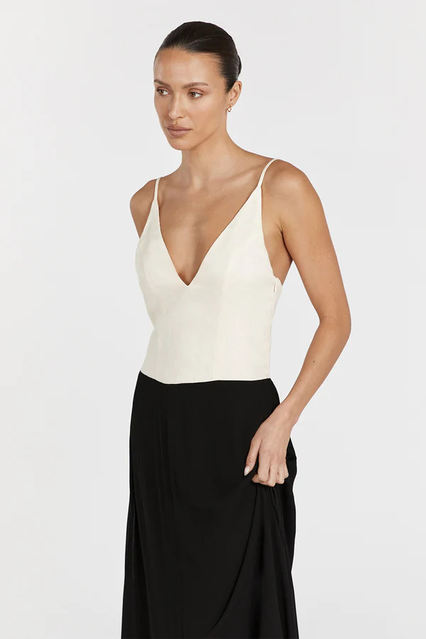 GRACE CREAM V NECK MIDI DRESS | DISSH