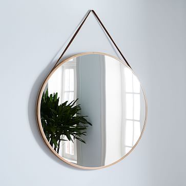 Round Modern Hanging 36" Mirror w/ Faux Leather Strap | West Elm (US)