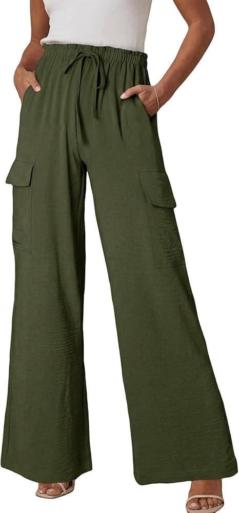 EVALESS Women Wide Leg Cargo Pants Summer Casual Drawstring Waist Lounge Trousers 2026 Beach Vaca... | Amazon (US)