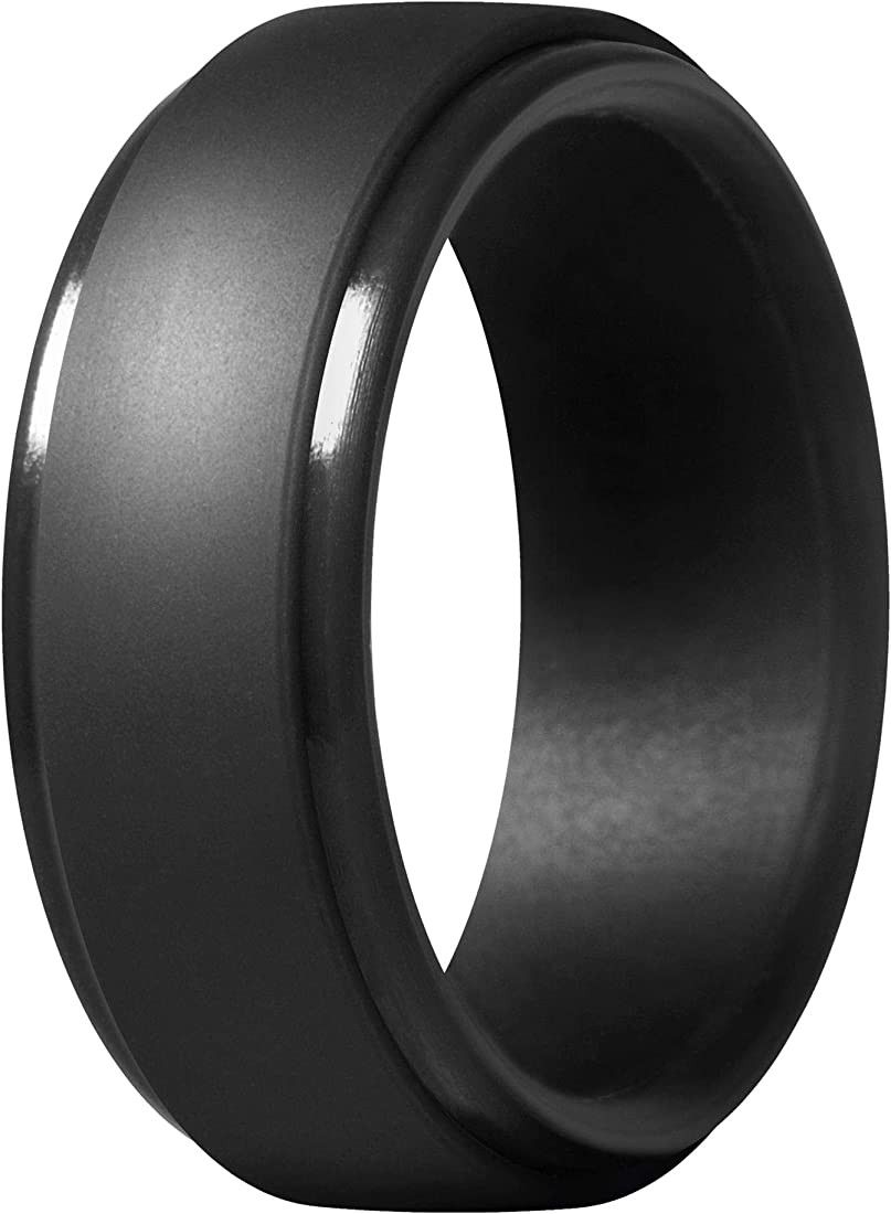 Thunderfit Silicone Ring Men, Step Edge Rubber Wedding Band, 10mm Wide, 2.5mm Thick | Amazon (US)