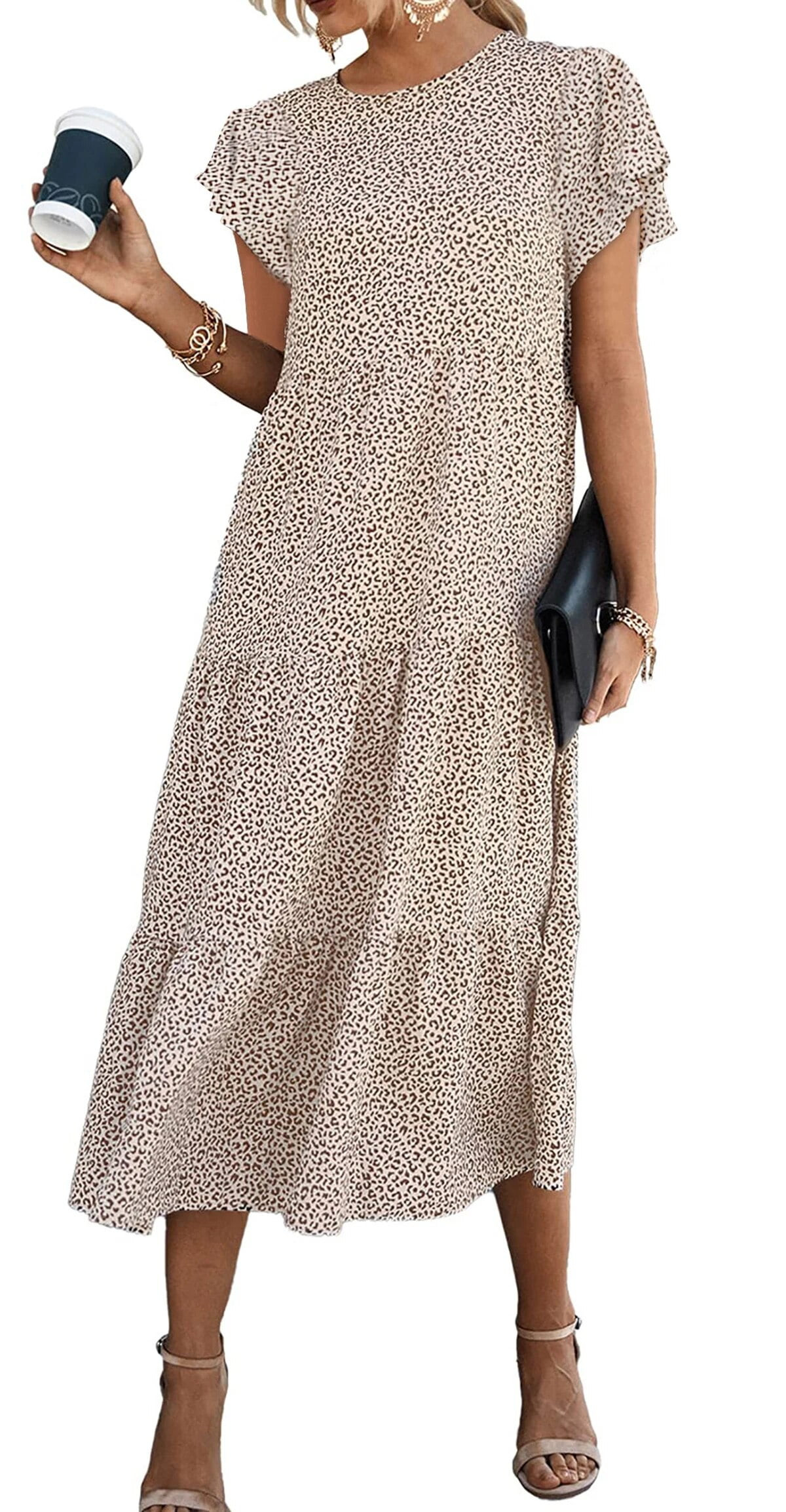 Fantaslook Dresses for Women Summer Casual Boho Dress Floral Print Ruffle Sleeve Midi Beach Dress... | Walmart (US)