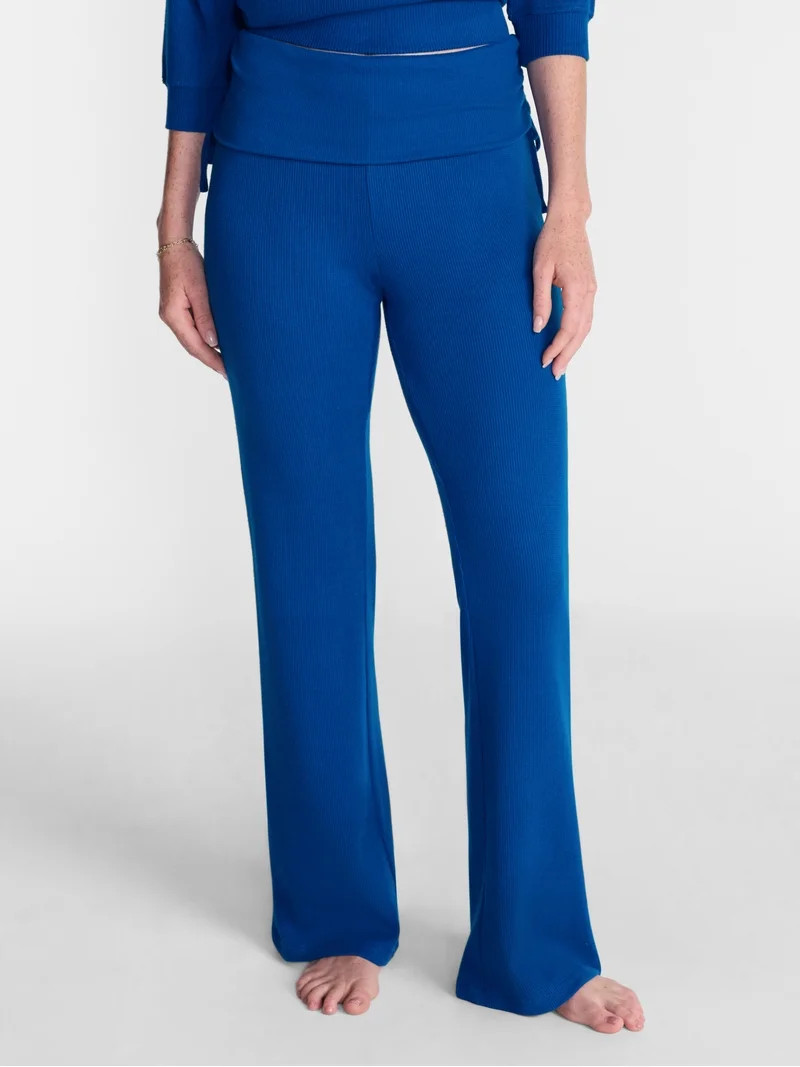 No Boundaries Waffle Knit Foldover Pants, 31.5'' Inseam, Women\u2019s and Women's Plus XS-2X | Walmart (US)