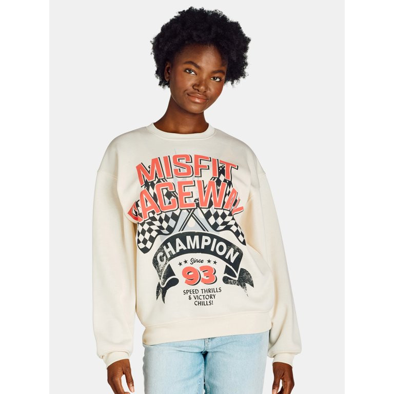Women’s Front Back Misfit Raceway Graphic Sweatshirt with Long Sleeves, Sizes XXS-XXL | Walmart (US)