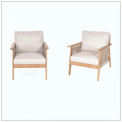 Outdoor Patio Chair With Cushions (Set Of 2), Made Of Acacia Wood And Rope, Features Acacia Wood With Solid Heavy Frame Resistant To Wear And Tear | Wayfair North America