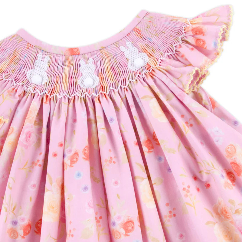 Floral Smocked Pink Angel Sleeve Dress | Classic Whimsy
