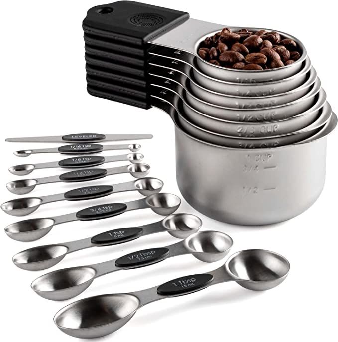 Magnetic Measuring Cups and Spoons Set Including 7 Stainless Steel Stackable Measuring Cup 8 Doub... | Amazon (US)