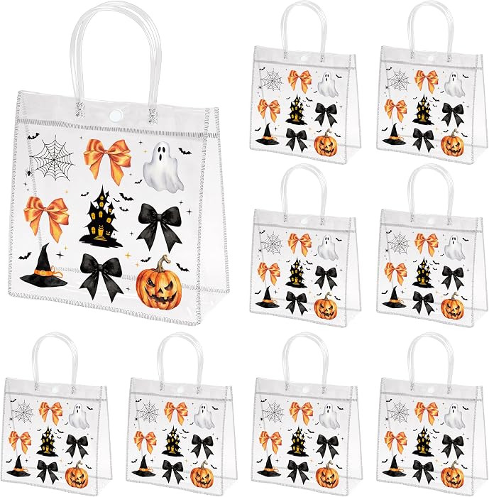 H1vojoxo Halloween Themed Gift Bags - 24PCS Happy Halloween Clear PVC Bags with Handles Reusable ... | Amazon (US)