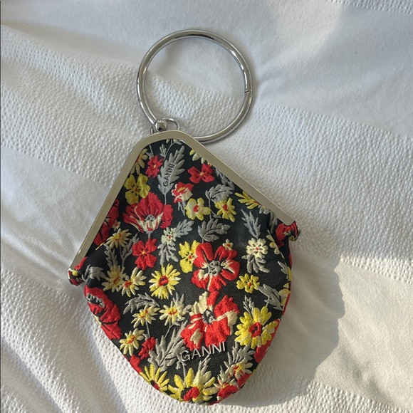 Ganni Black Clutch with Red and Yellow Floral Embroidery | Poshmark
