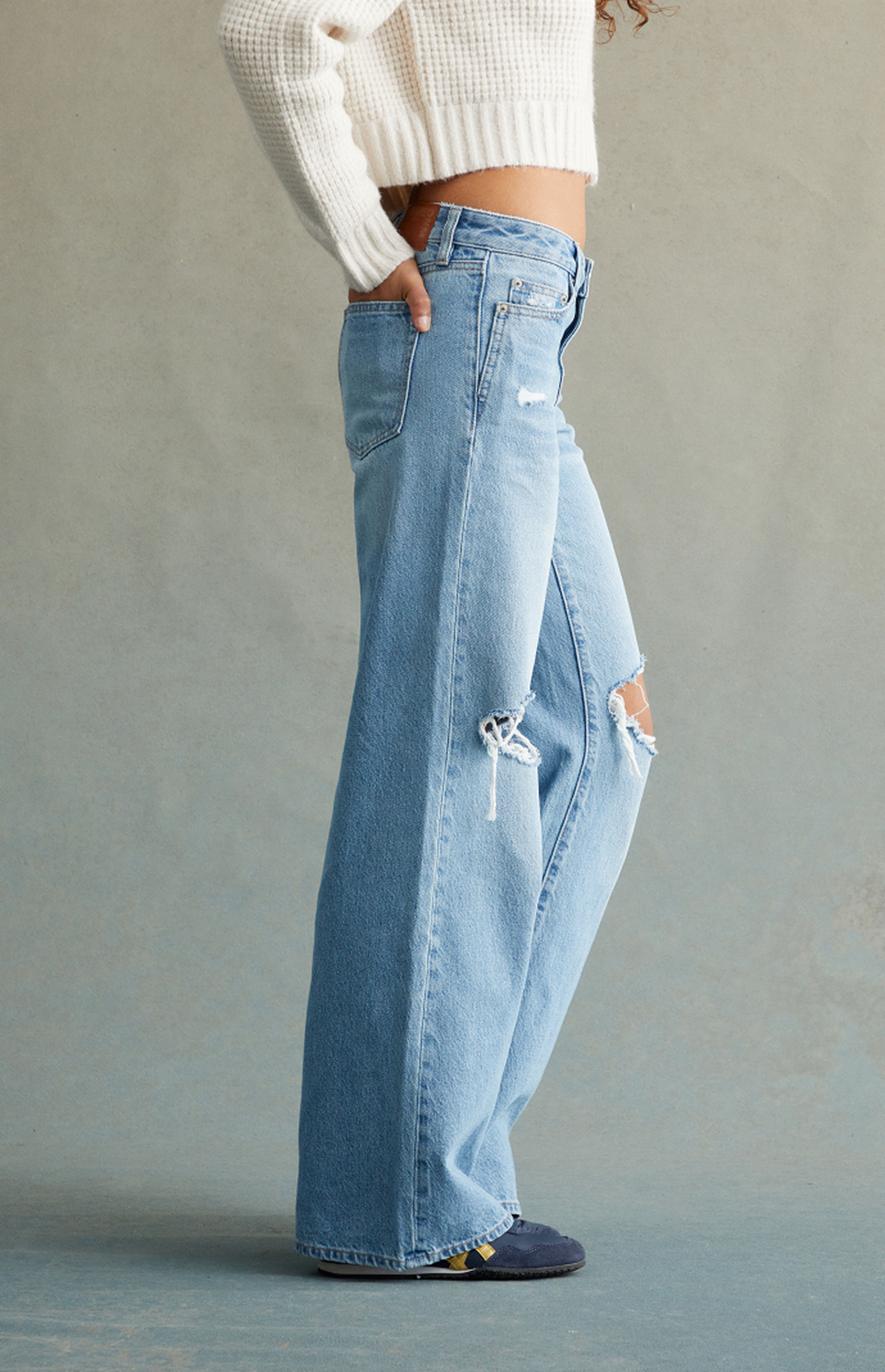 RARE DNM EDIT Light Indigo Ripped Low Rise Baggy Jeans | PacSun