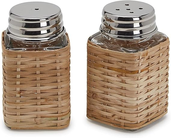 Two's Company Rattan Set Of 2 Salt And Pepper Shakers - Rattan/Glass/Aluminum | Amazon (US)