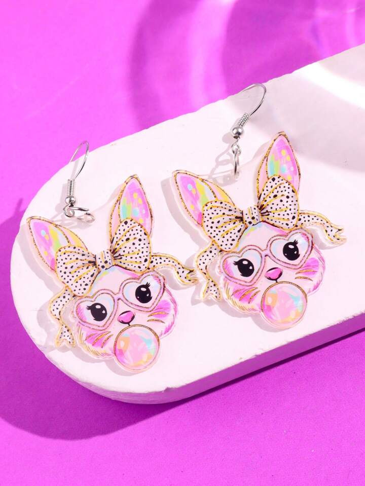 1 Pair Unique Creative Y2K Colorful Acrylic Rabbit, Leopard Print, Bow Bubble Glasses Earrings, Easter Jewelry Gift For Women | SHEIN