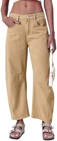 GREAIDEA Mid Rise Barrel Jeans for Women Wide Leg Mid Waist Cropped Cotton Pants Y2k Baggy Boyfri... | Amazon (US)