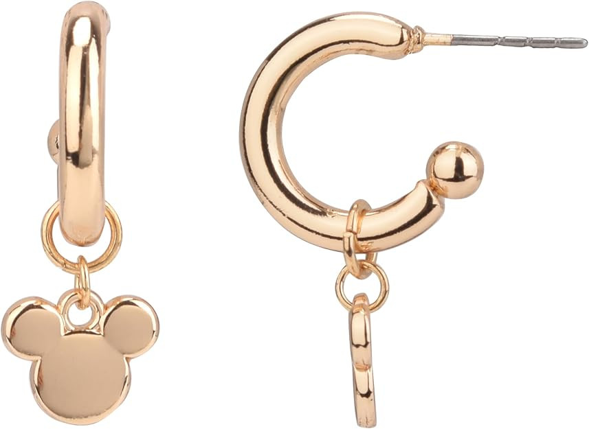 Disney Mickey Mouse Earrings, One Pair in Authentic Jewelry Gift Box, Hanging Huggie Hoop (Gold) | Amazon (US)