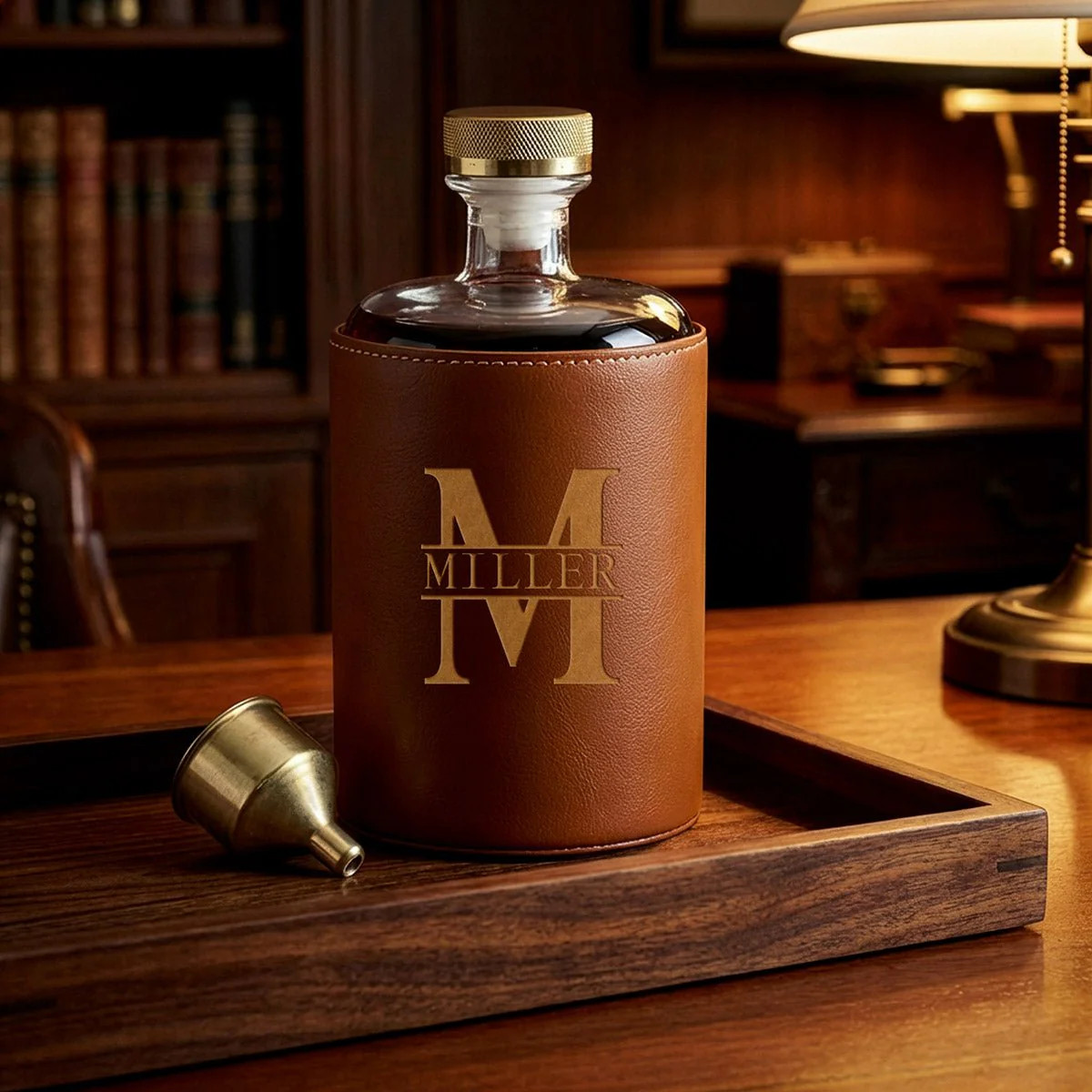 Crawford Custom Bourbon Decanter Set - Leather Wrapped | HomeWetBar.com