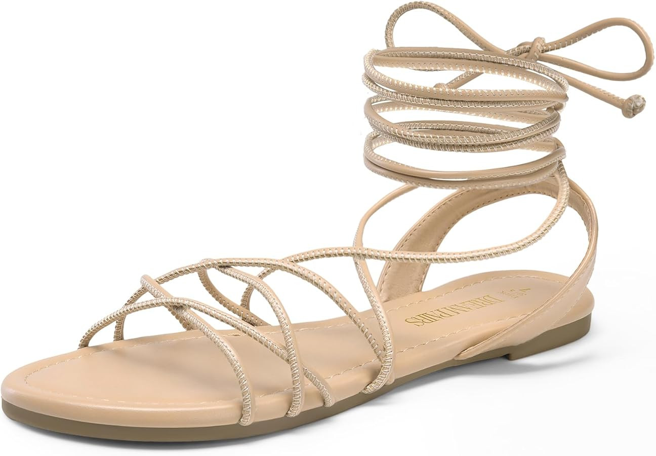 DREAM PAIRS Lace-up Gladiator Sandals Strappy Dressy Summer Flat Sandals for Women | Amazon (US)