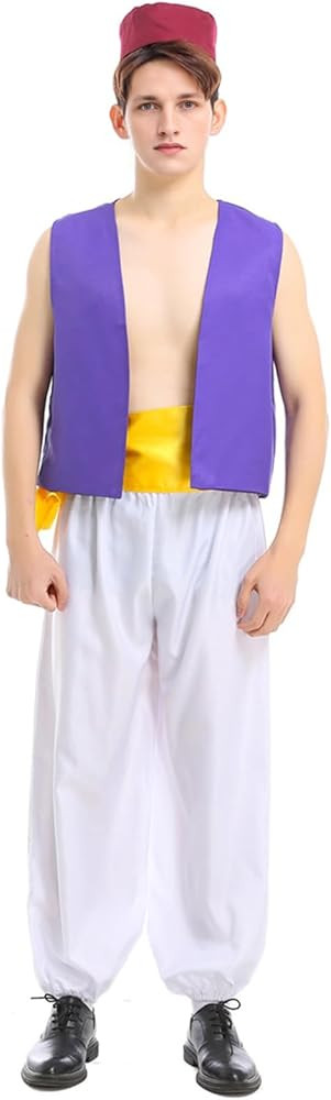 Ainiel Men’s Arabian Prince Costume Aladdin Suits Street Rat Suit Cosplay Full Set | Amazon (US)