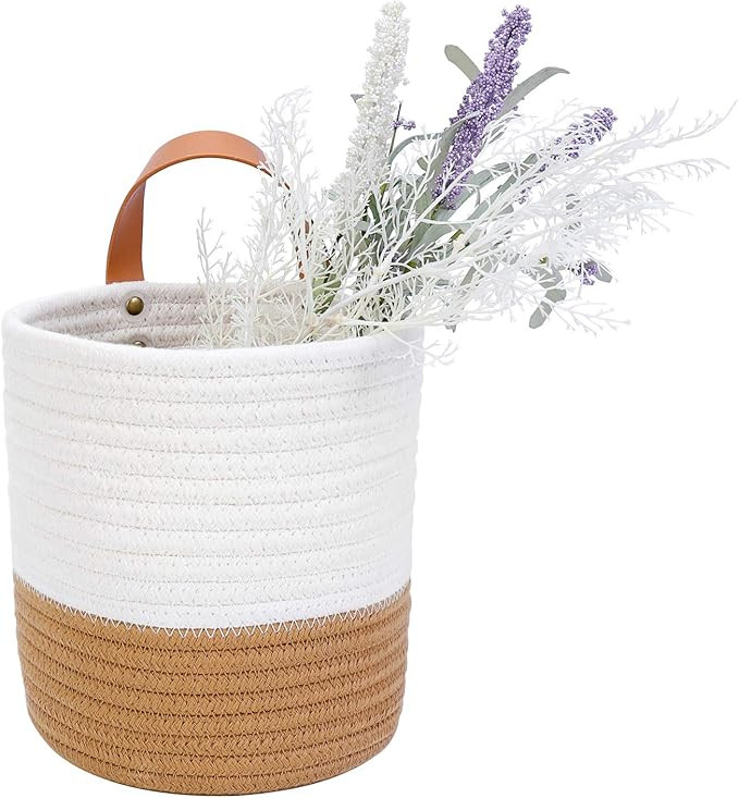 Wall Hanging Storage Baskets - Small Cotton Rope Woven Closet Storage Bins-Shelf Basket Organizer... | Amazon (US)