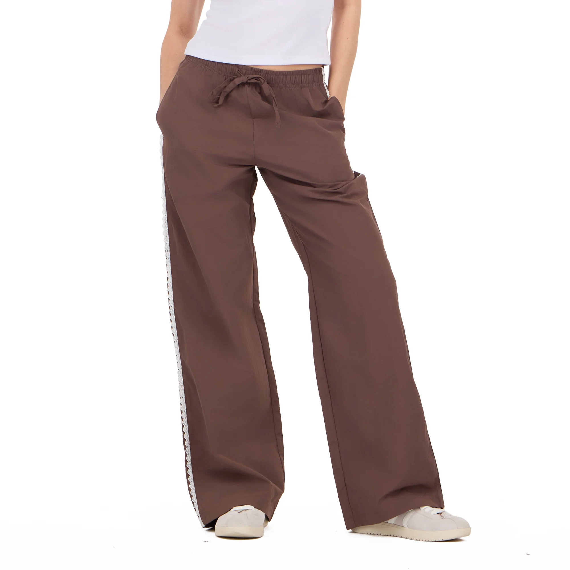 Forever 21 Women's Nylon Wide Leg Pant with Lace Trim, Sizes XS-XL | Walmart (US)