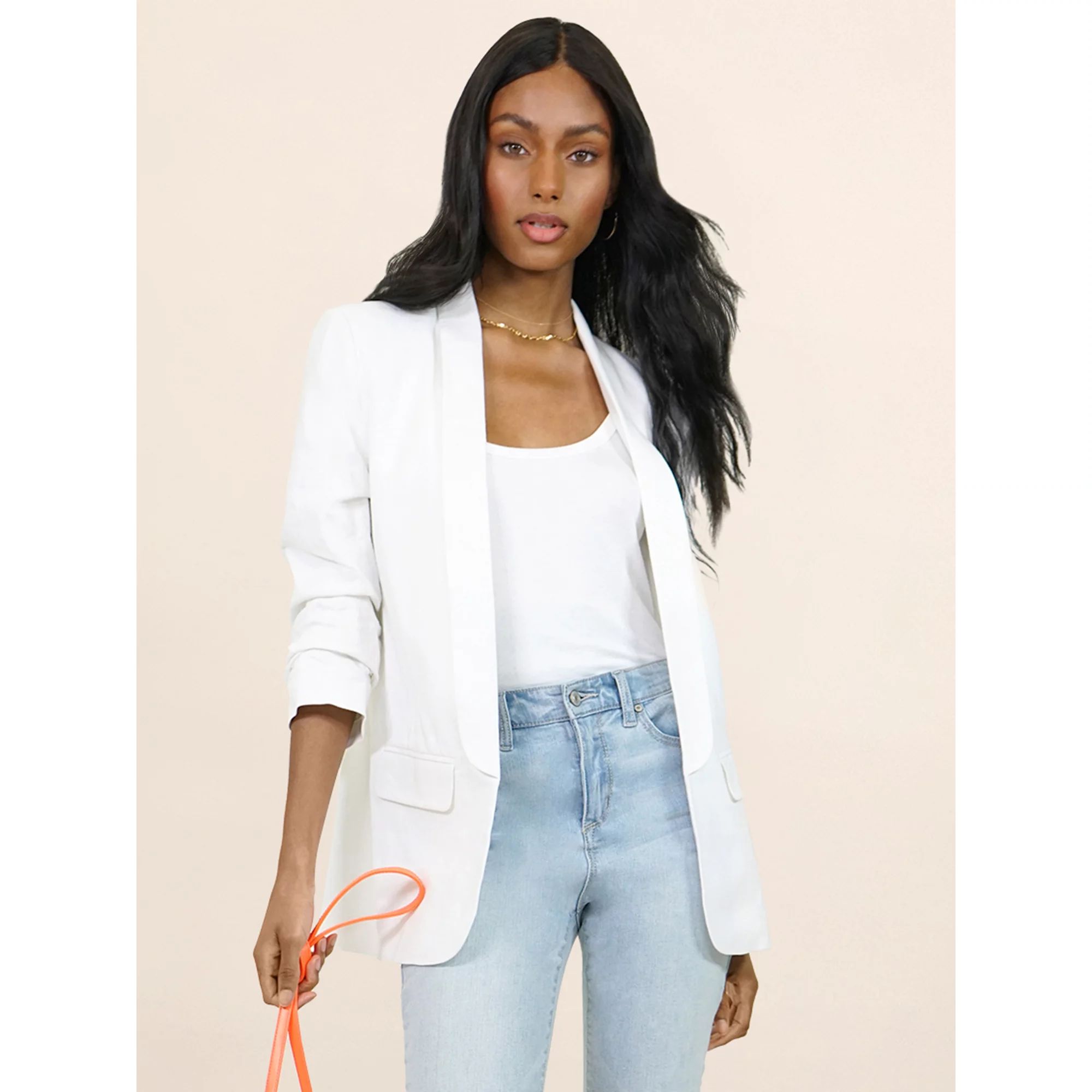 Scoop - Scoop Women's Linen-Blend Blazer with Scrunch Sleeves - Walmart.com | Walmart (US)