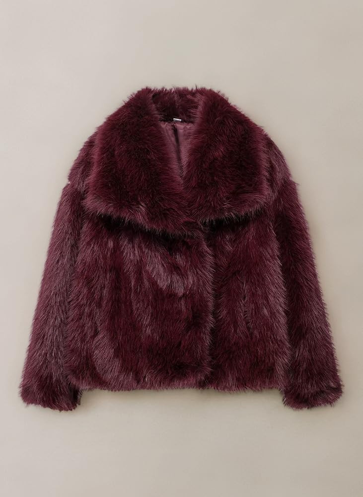 Women's Cropped Faux Fur Jacket Long Sleeve Button Warm Winter Coats Shaggy Furry Outerwear with ... | Amazon (UK)