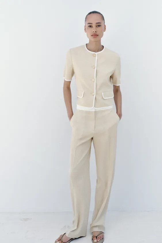 SHORT SLEEVE BLAZER WITH CONTRAST TRIMS | Zara US